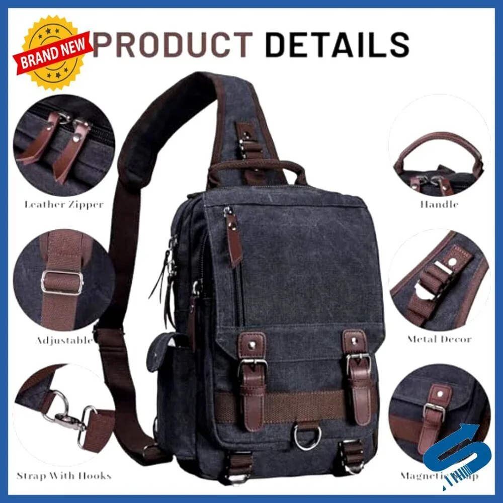 Canvas Messenger Bag Crossbody Sling Backpack Travel Daypack Adjustable Strap